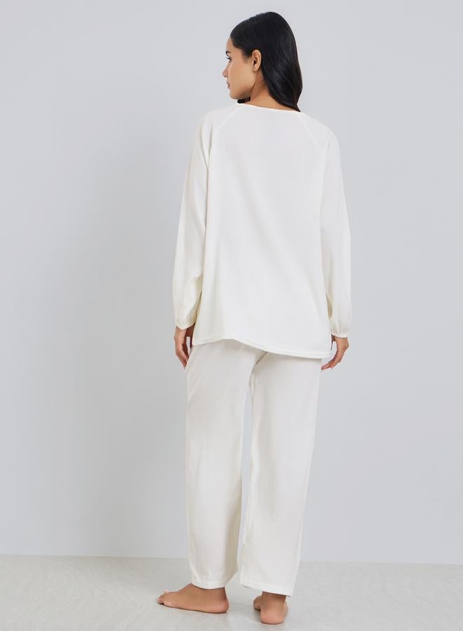 Styli Solid Relaxed Fit Top and Pyjama Set - Image 5